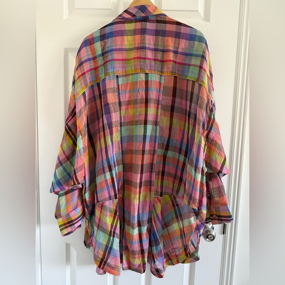 NWT Pilcro 3X Plus Long-Sleeve Mixed Madras Plaid Oversized Buttondown Shirt - Picture 5 of 11